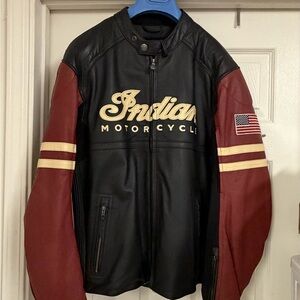 Large Indian Motorcycle Men's Black & Burgundy Leather Performance Jacket